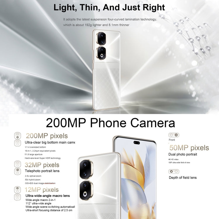 Tripla fotocamera posteriore + doppia fotocamera frontale, identificazione dell'impronta digitale dello schermo, Magic UI 7.1 da 6,78 pollici Android 13 Qualcomm Snapdragon 8+ Gen 1 Octa Core fino a 3,0 GHz, rete: 5G, OTG, NFC, non supporta Google Play...