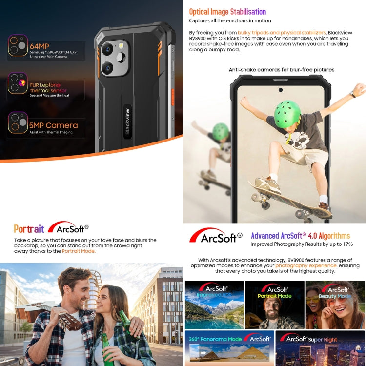 IP68/IP69 Impermeabile Antipolvere Antiurto, Identificazione viso e impronte digitali, 6,5 pollici Android 13 MediaTek Helio P90 MT6779 Octa Core fino a 2,2 GHz, NFC, OTG, Rete: 4G, BV8900