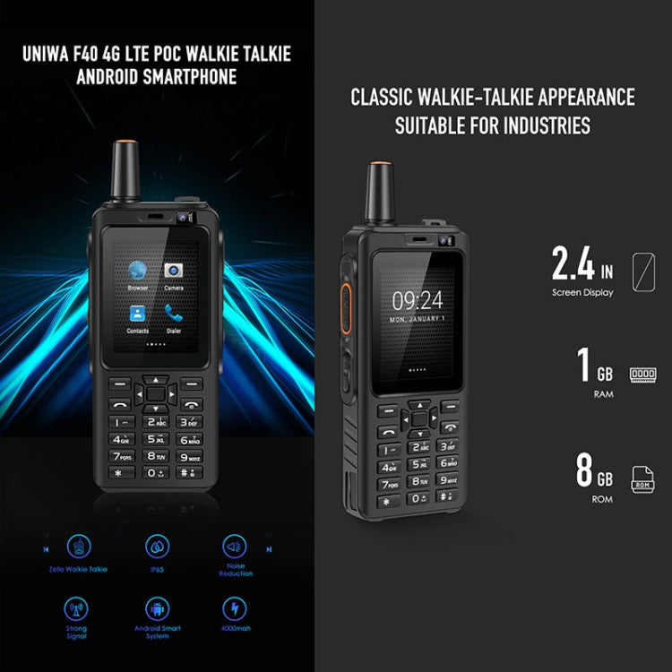 IP65 impermeabile antipolvere antiurto, batteria da 4000 mAh, Android 6.0 MTK6737 Quad Core da 2,4 pollici, rete: 4G, PTT, F40