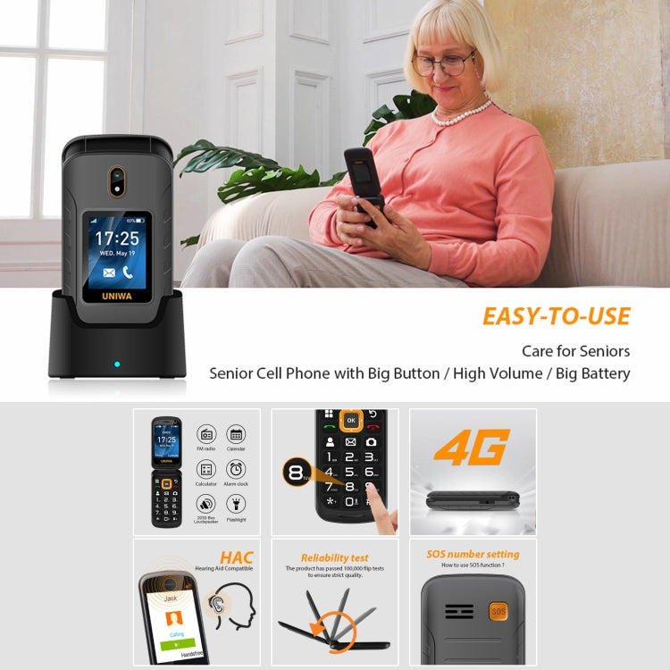 2,8 pollici + 1,77 pollici, UNISOC Tiger T107, supporto Bluetooth, FM, rete: 4G, SOS, con base dock di ricarica