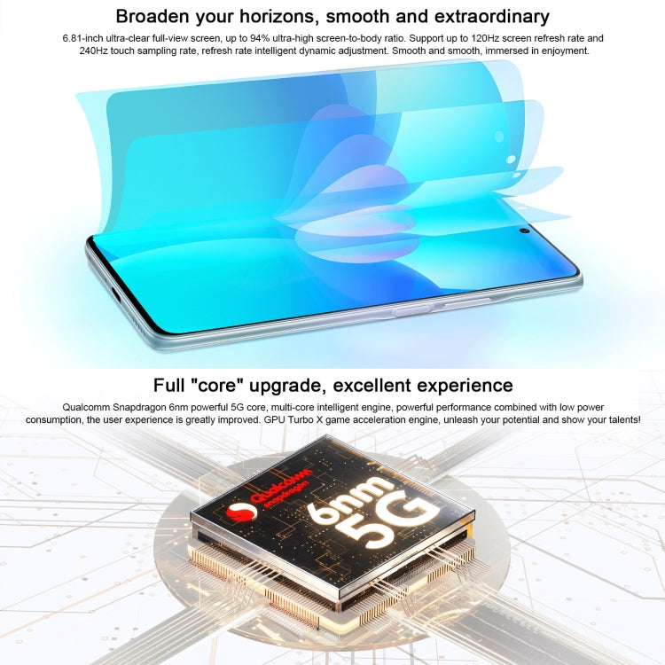 Tripla fotocamera posteriore, identificazione delle impronte digitali laterale, batteria da 4800 mAh, Magic UI 5.0 Qualcomm Snapdragon 695 Octa Core da 6,81 pollici fino a 2,2 GHz, rete: 5G, OTG, non supporta Google Play, 8GB+256GB