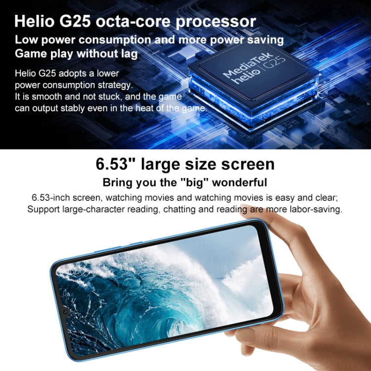 Batteria da 5000 mAh, Identificazione del volto, MIUI 12.5 MTK Helio G25 Octa Core da 6,53 pollici fino a 2,0 GHz, Rete: 4G, Doppia SIM, Supporto Google Play, 4GB+64GB