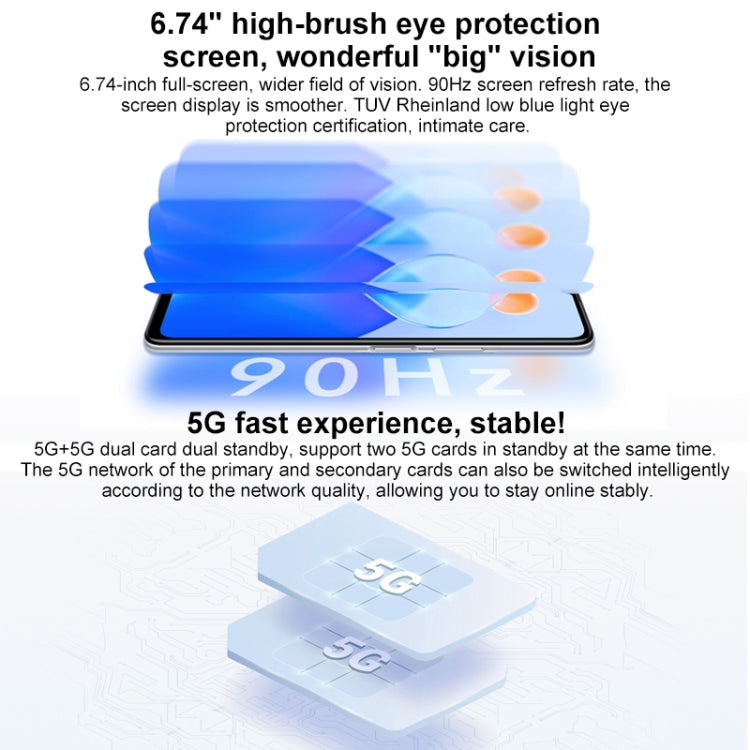 Tripla fotocamera posteriore, identificazione delle impronte digitali laterale, batteria da 5000 mAh, Magic UI 5.0 da 6,74 pollici (Android 11) MediaTek Dimensity 700 Octa Core fino a 2,2 GHz, rete: 5G, OTG, non supporta Google Play, 8GB+128GB
