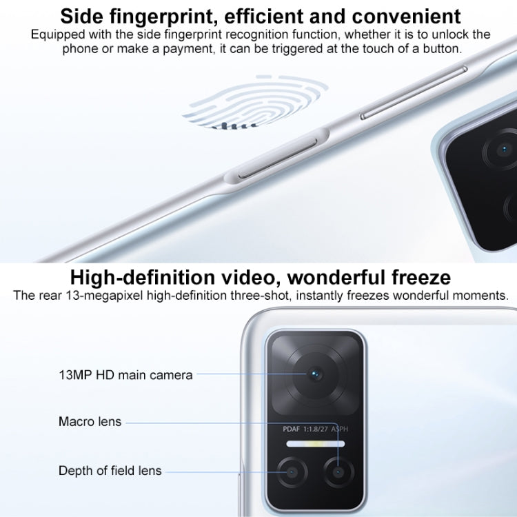Tripla fotocamera posteriore, identificazione delle impronte digitali laterale, batteria da 5000 mAh, Magic UI 5.0 da 6,74 pollici (Android 11) MediaTek Dimensity 700 Octa Core fino a 2,2 GHz, rete: 5G, OTG, non supporta Google Play, 8GB+128GB