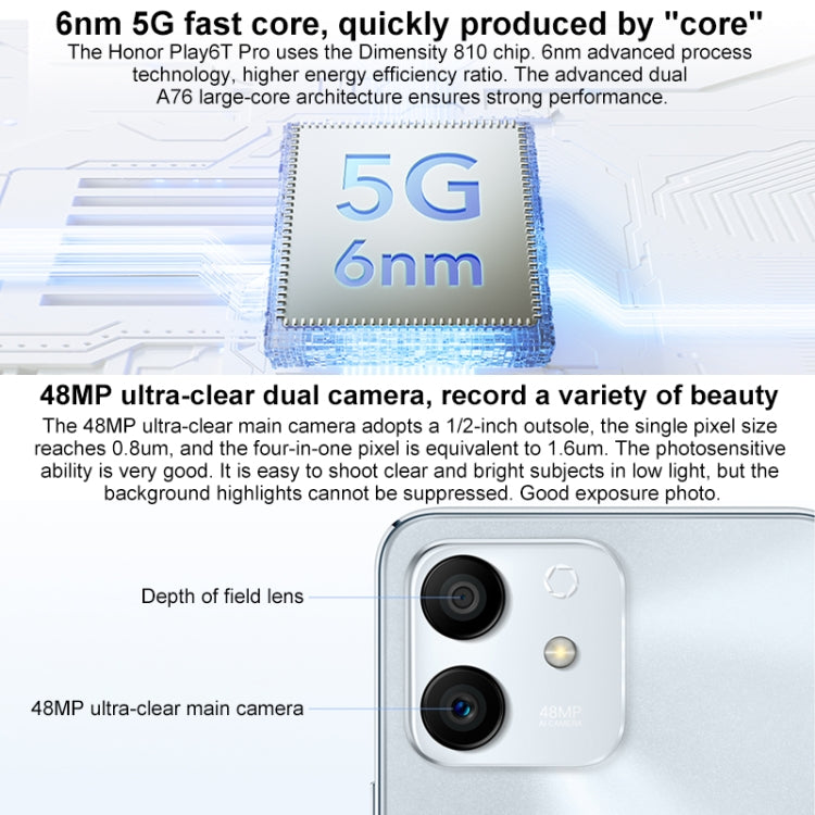 Doppia fotocamera posteriore, identificazione delle impronte digitali laterale, batteria da 4000 mAh, Magic UI 5.0 da 6,7 pollici (Android 11) MediaTek Dimensity 810 Octa Core fino a 2,4 GHz, Rete: 5G, OTG, Non supporta Google Play, 8GB+256GB