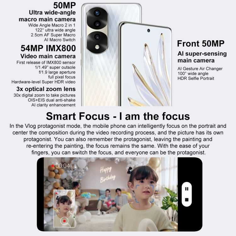 Tripla fotocamera posteriore, identificazione delle impronte digitali sullo schermo, Magic UI 6.1 Dimensity 8000 Octa Core da 6,78 pollici fino a 2,75 GHz, rete: 5G, OTG, NFC, non supporta Google Play, Honor 70 Pro 5G 8GB+256GB, Honor 70 Pro 8GB+256GB