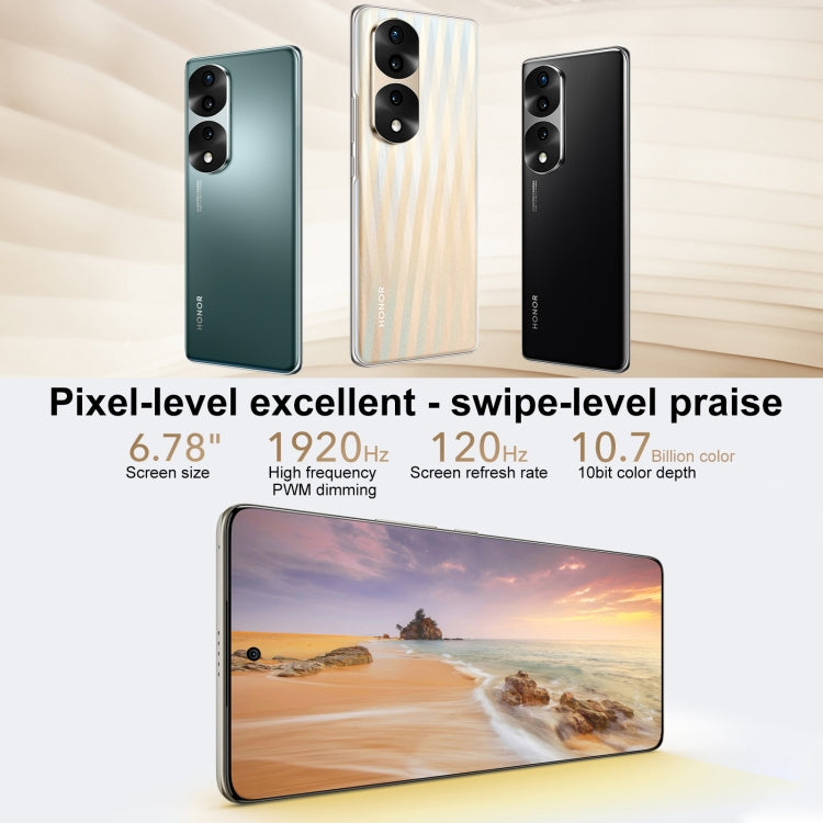 Tripla fotocamera posteriore, identificazione delle impronte digitali sullo schermo, Magic UI 6.1 Dimensity 9000 Octa Core da 6,78 pollici fino a 3,05 GHz, rete: 5G, OTG, NFC, non supporta Google Play, Honor 70 Pro+ 5G 12GB+256GB