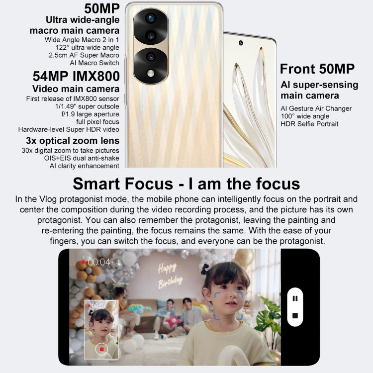 Tripla fotocamera posteriore, identificazione delle impronte digitali sullo schermo, Magic UI 6.1 Dimensity 9000 Octa Core da 6,78 pollici fino a 3,05 GHz, rete: 5G, OTG, NFC, non supporta Google Play, Honor 70 Pro+ 5G 12GB+256GB