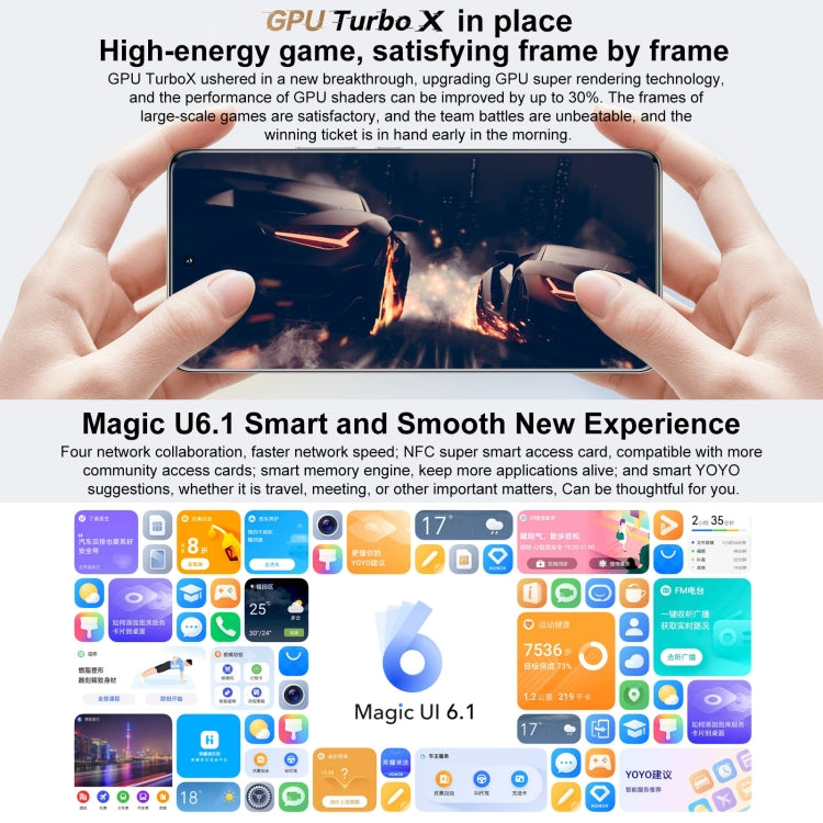 Tripla fotocamera posteriore, identificazione delle impronte digitali sullo schermo, Magic UI 6.1 Dimensity 9000 Octa Core da 6,78 pollici fino a 3,05 GHz, rete: 5G, OTG, NFC, non supporta Google Play, Honor 70 Pro+ 5G 12GB+256GB