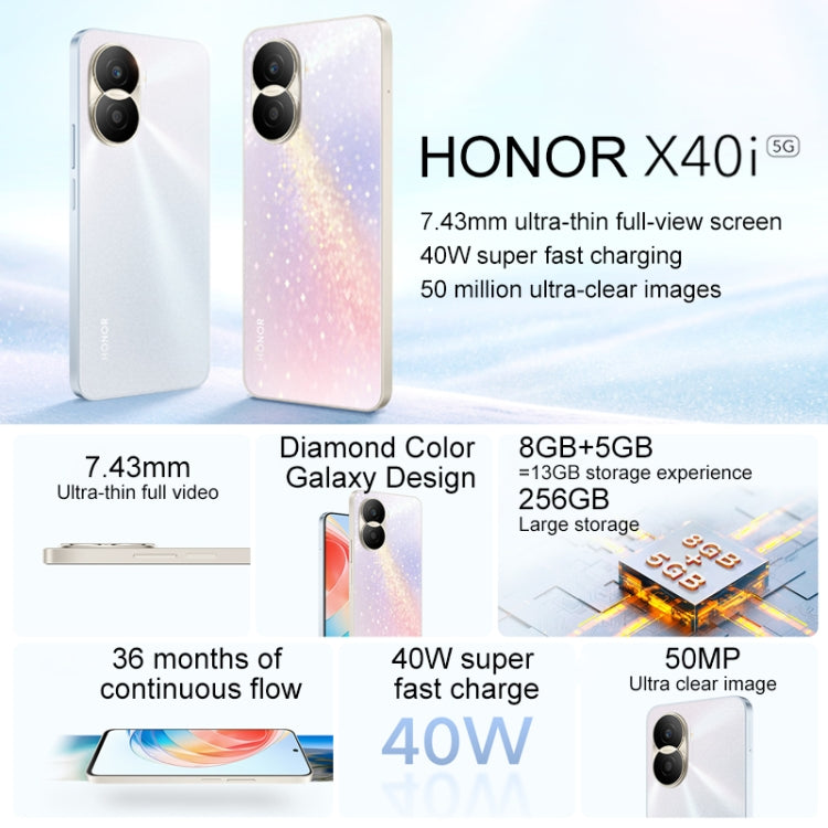 Doppia fotocamera posteriore, identificazione delle impronte digitali laterale, batteria da 4000 mAh, Magic UI 6.1 da 6,7 pollici / Android 12 Dimensity 700 Octa Core fino a 2,2 GHz, Rete: 5G, OTG, Non supporta Google Play, 8GB+256GB