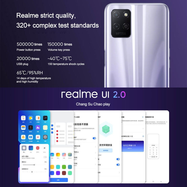 Doppia fotocamera posteriore, identificazione delle impronte digitali laterale, batteria da 5000 mAh, Realme UI 2.0 da 6,5 pollici / Android 11 MediaTek Dimensity 810 Octa Core fino a 2,4 GHz, Rete: 5G, Supporto Google Play, 4GB+128GB