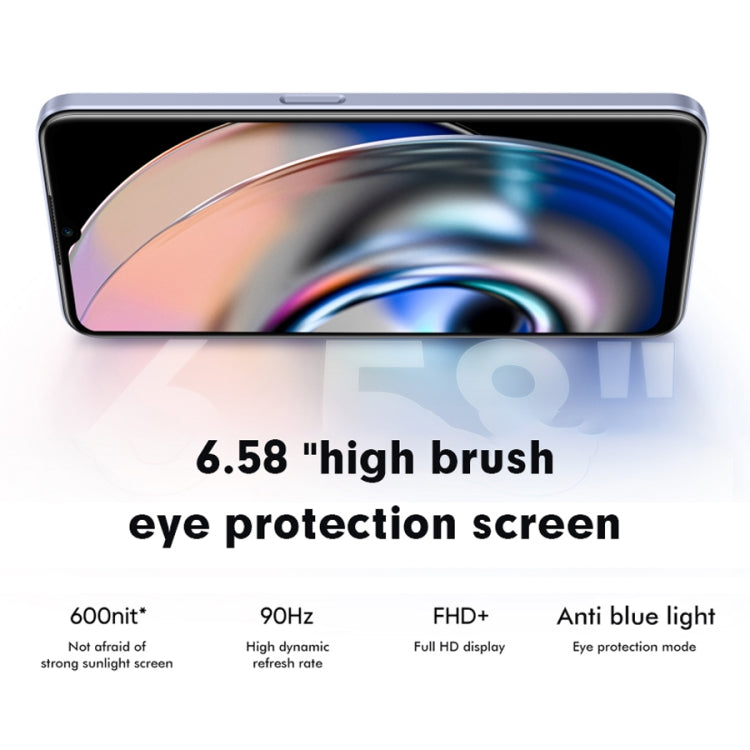 Doppia fotocamera posteriore, identificazione delle impronte digitali laterale, batteria da 5000 mAh, Realme UI 3.0 da 6,58 pollici / Android 12 MediaTek Dimensity 810 Octa Core fino a 2,4 GHz, Rete: 5G, Supporto Google Play, 8GB+256GB