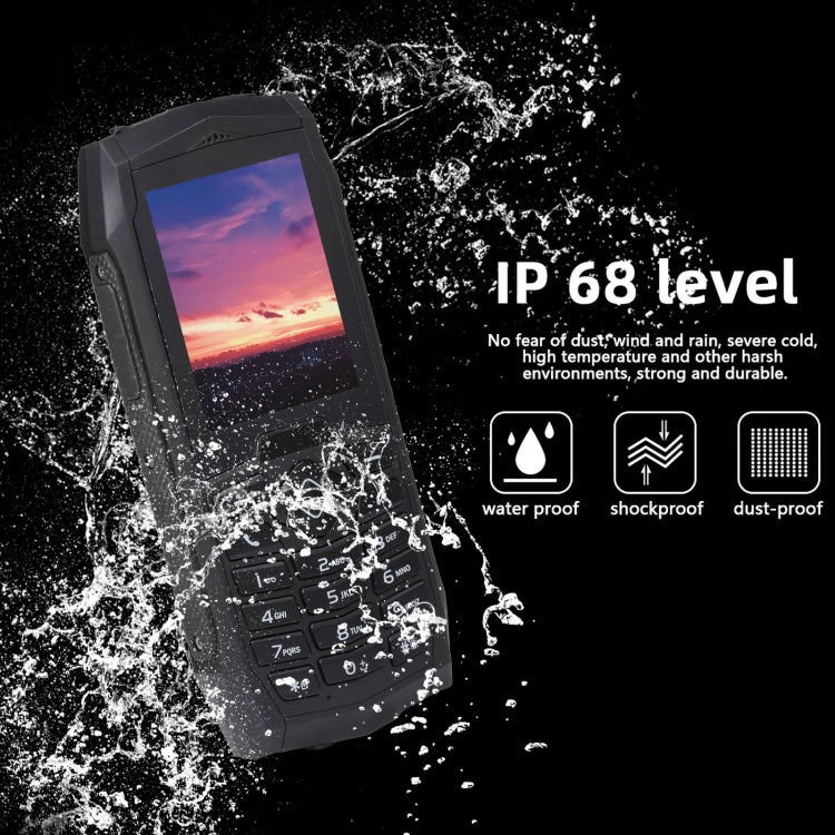 IP68 Impermeabile Antipolvere Antiurto, 2,4 pollici, MTK6261D, Batteria 2000mAh, SOS, FM, Doppia SIM