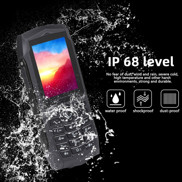 IP68 impermeabile, antipolvere, antiurto, 2,4 pollici, MTK6261D, batteria da 2000 mAh, altoparlante, FM, rete: 2G, doppia SIM