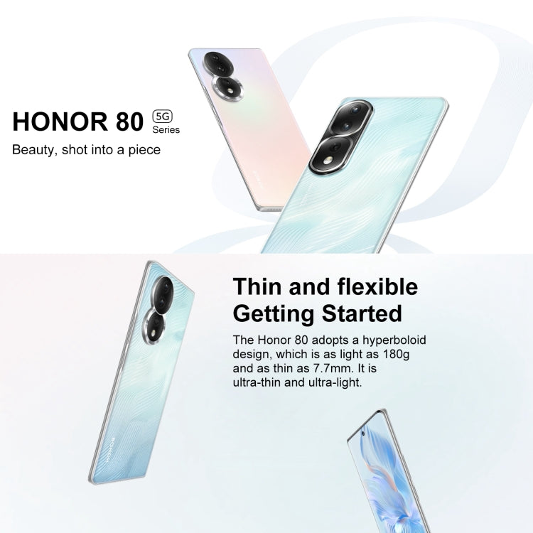 Tripla fotocamera posteriore, identificazione delle impronte digitali sullo schermo, Magic UI 7.0 Qualcomm Snapdragon 782G Octa Core fino a 2,7 GHz, rete: 5G, OTG, NFC, non supporta Google Play, Honor 80 5G, 12GB+512GB