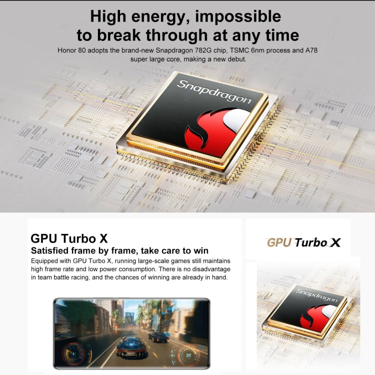 Tripla fotocamera posteriore, identificazione delle impronte digitali sullo schermo, Magic UI 7.0 Qualcomm Snapdragon 782G Octa Core fino a 2,7 GHz, rete: 5G, OTG, NFC, non supporta Google Play, Honor 80 5G, 12GB+512GB