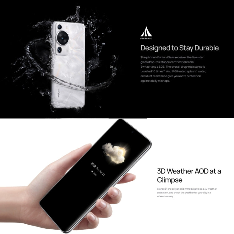 Tripla fotocamera posteriore, identificazione delle impronte digitali sullo schermo, HarmonyOS 3.1 Qualcomm Snapdragon 8+ 4G Octa Core fino a 3,2 GHz, rete: 4G, OTG, NFC, non supporta Google Play, P60 Pro, 512GB