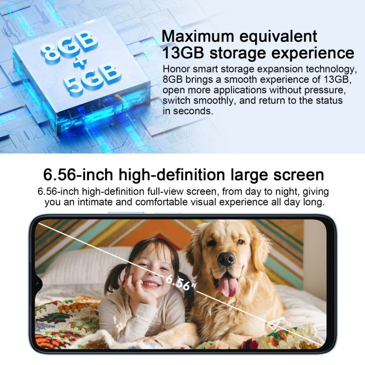 Face ID e identificazione dell'impronta digitale laterale, 5200 mAh, MagicOS 7.1 da 6,56 pollici / Android 13 Qualcomm Snapdragon 480 Plus Octa Core fino a 2,2 GHz, Rete: 5G, Non supporta Google Play, 8GB+128GB