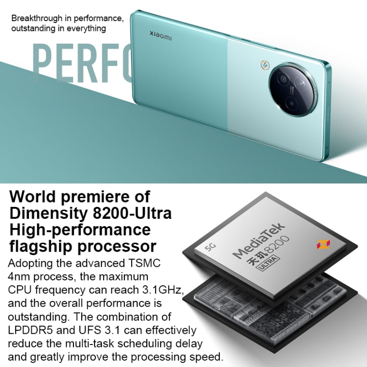 Tripla fotocamera posteriore + doppia fotocamera anteriore, identificazione dell'impronta digitale sullo schermo, batteria da 4500 mAh, MIUI 14 Dimensity da 6,55 pollici 8200-Ultra Octa Core 4nm fino a 3,1 GHz, rete: 5G, NFC, 16GB+1TB