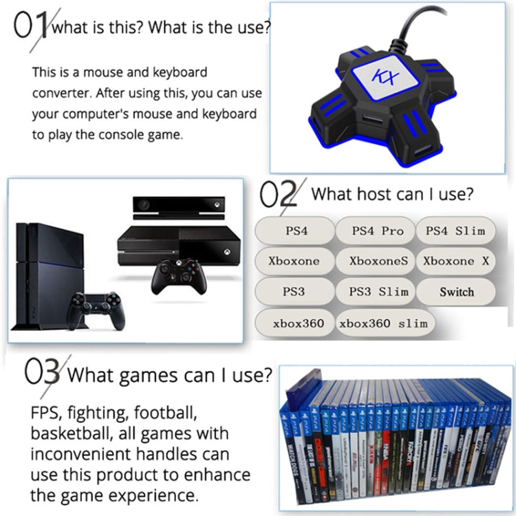 MKX401 Per Switch / Xbox / PS4 / PS3 Controller di gioco Gamepad Tastiera Mouse Adattatore Convertitore, MKX401 Adapter Converter