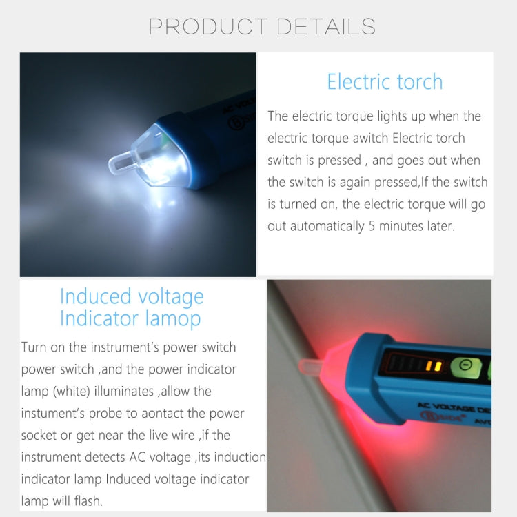 BSIDE AVD05 Rilevatori di tensione CA senza contatto 12 ~ 1000 V Elettrosonda a induzione Tipo di penna ACV Tester elettrici Strumento domestico con luce a LED, 12~1000V