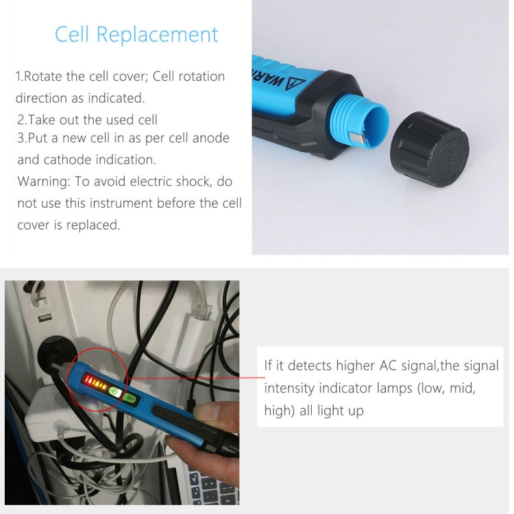 BSIDE AVD05 Rilevatori di tensione CA senza contatto 12 ~ 1000 V Elettrosonda a induzione Tipo di penna ACV Tester elettrici Strumento domestico con luce a LED, 12~1000V