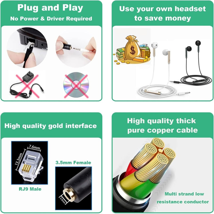 Cavo convertitore da jack da 3,5 mm a RJ9 per PC/telefoni cellulari, adattatore per telefono da ufficio, lunghezza: 32 cm