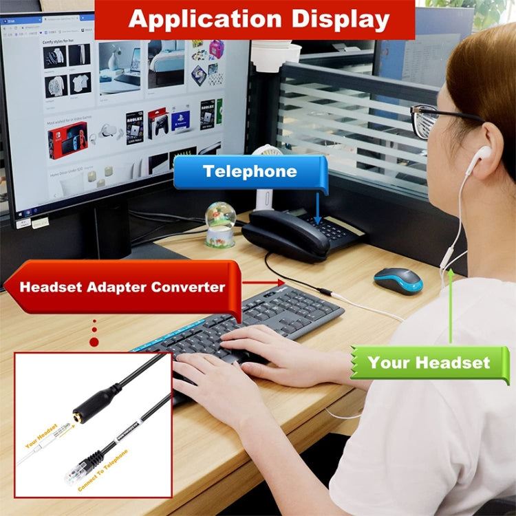 Cavo convertitore da jack da 3,5 mm a RJ9 per PC/telefoni cellulari, adattatore per telefono da ufficio, lunghezza: 32 cm