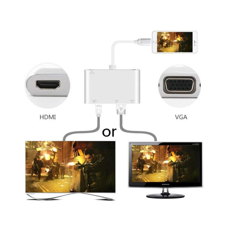 Adattatore 3 in 1 da 8 pin a HDMI/VGA/audio