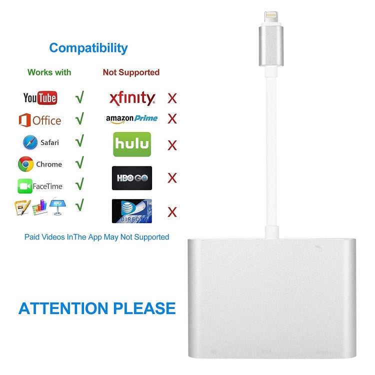 Adattatore 3 in 1 da 8 pin a HDMI/VGA/audio