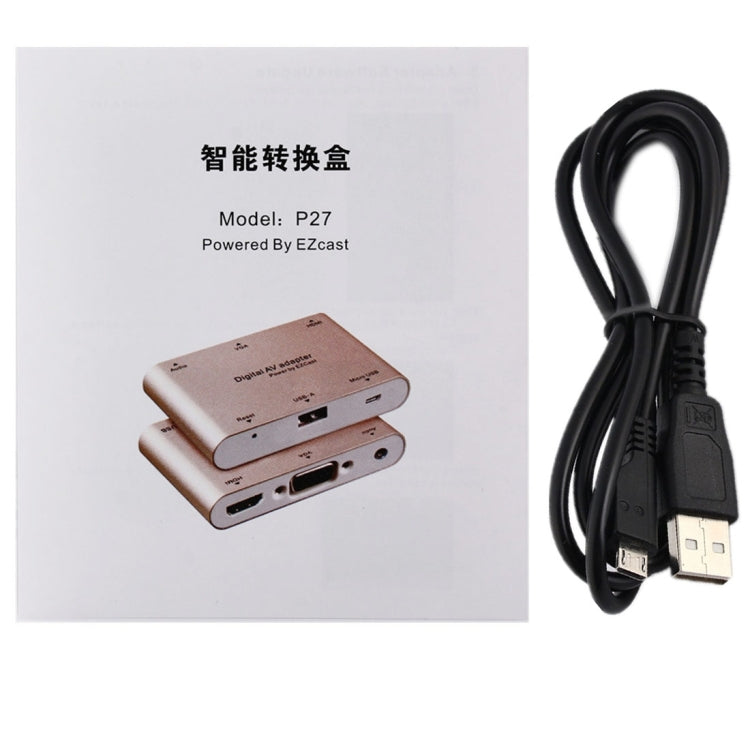 P27 Cover in metallo Convertitore da micro USB a HDMI + VGA HDTV Adattatore AV digitale, alimentazione tramite EZCast, supporto sistema iOS/Android/Windows