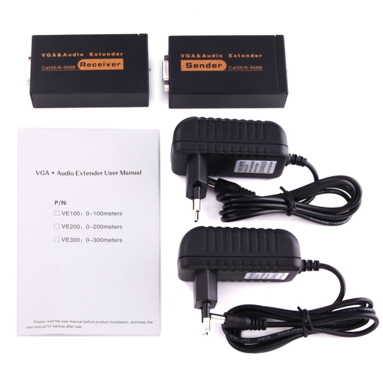 Extender VGA e audio 1920x1440 HD 100 m Cat5e / 6-568B Cavo di rete Adattatore ricevitore mittente, Transmission Distance: 100m