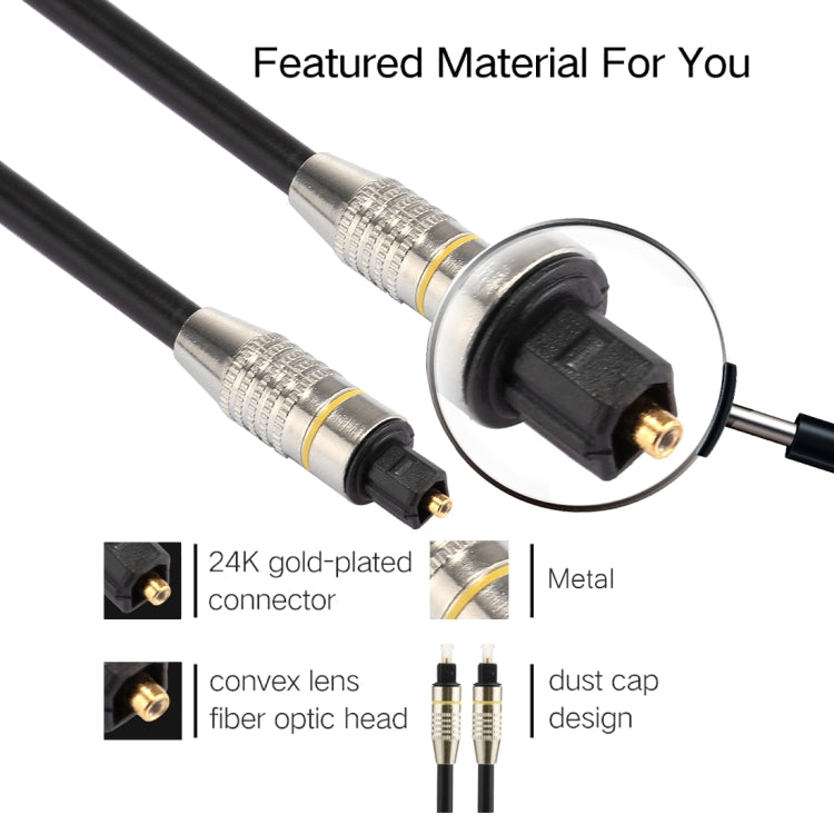 Cavo audio ottico digitale Toslink maschio-maschio con testa in metallo nichelato OD6.0mm da 10 m, Length: 10m