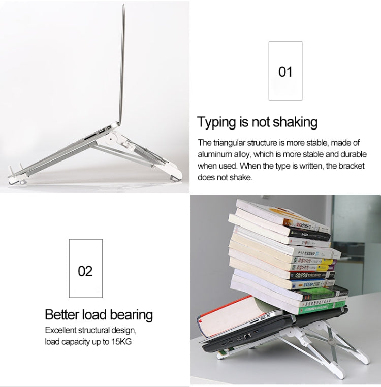 Staffa di dissipazione del calore pieghevole per computer portatile pieghevole per supporto estensibile per laptop in lega di alluminio, dimensioni: 24,5x3,3x2,8 cm