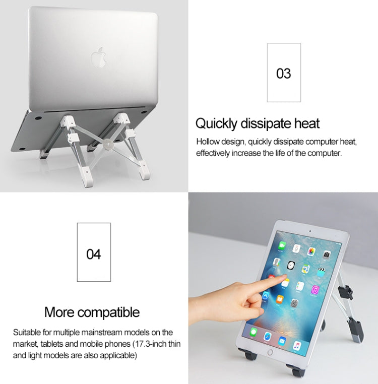 Staffa di dissipazione del calore pieghevole per computer portatile pieghevole per supporto estensibile per laptop in lega di alluminio, dimensioni: 24,5x3,3x2,8 cm