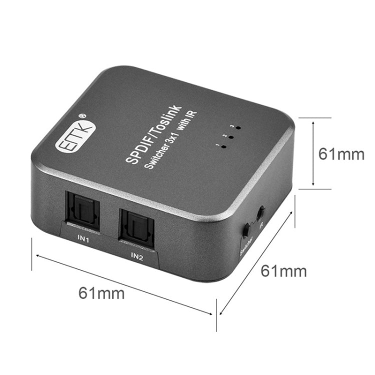 Switcher audio ottico digitale 3x1 EMK SPDIF/TosLink con controller IR