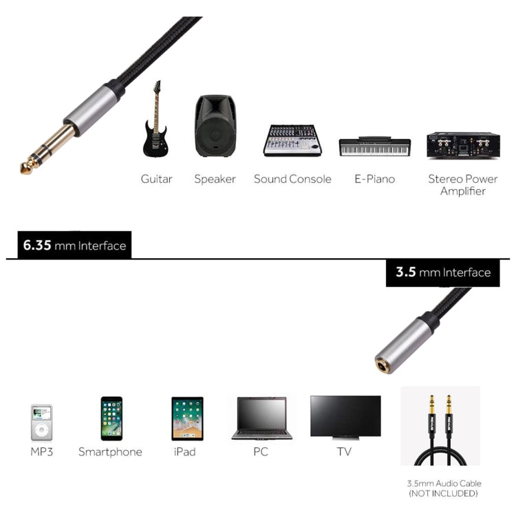Cavo adattatore audio da 6,35 mm maschio a femmina da 3,5 mm 3662A, lunghezza: 1,5 m, 1.5m