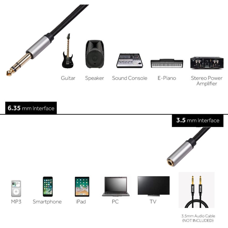 Cavo adattatore audio da 6,35 mm maschio a 3,5 mm femmina 3662A, lunghezza: 3 m, 3m