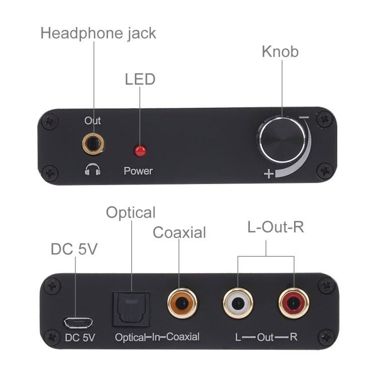 Convertitore DAC 192KHz HD HIFI ottico a RCA + cuffie da 3,5 mm Convertitore audio digitale a 5.1 canali con controllo del volume, 192KHz DAC