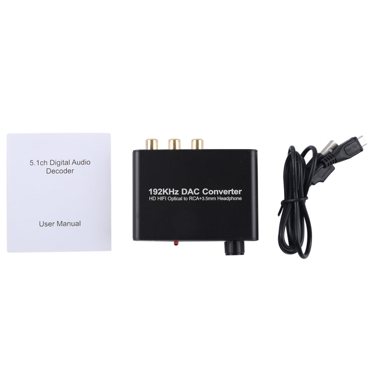 Convertitore DAC 192KHz HD HIFI ottico a RCA + cuffie da 3,5 mm Convertitore audio digitale a 5.1 canali con controllo del volume, 192KHz DAC