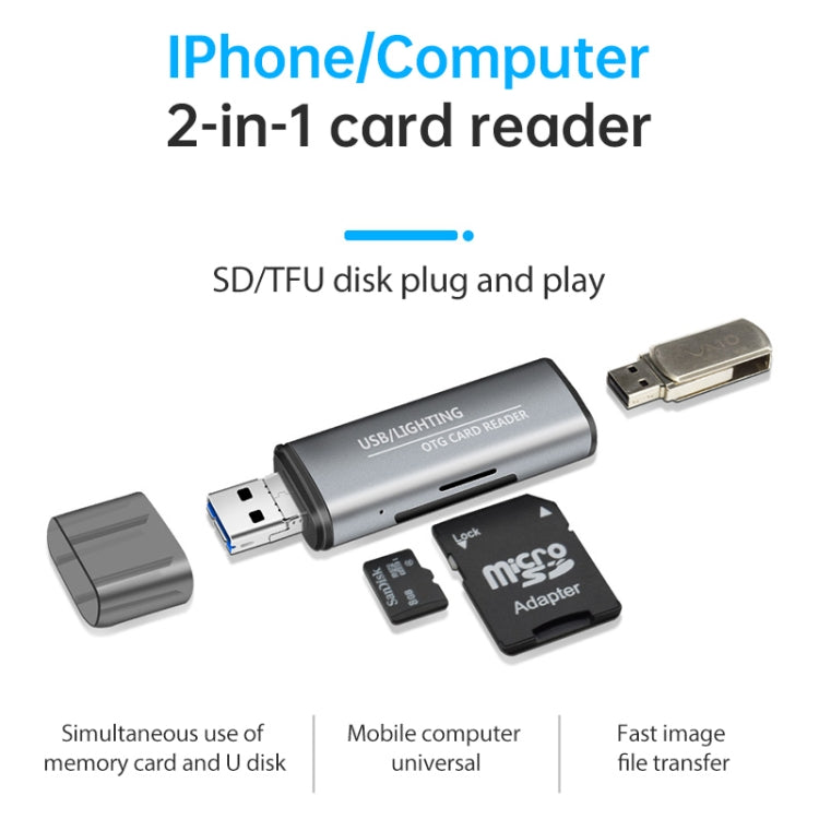 118 Interfacce USB 2 in 1 + 8 pin Disco flash USB/scheda di memoria Lettore di schede OTG per sistema IOS Telefono cellulare/computer