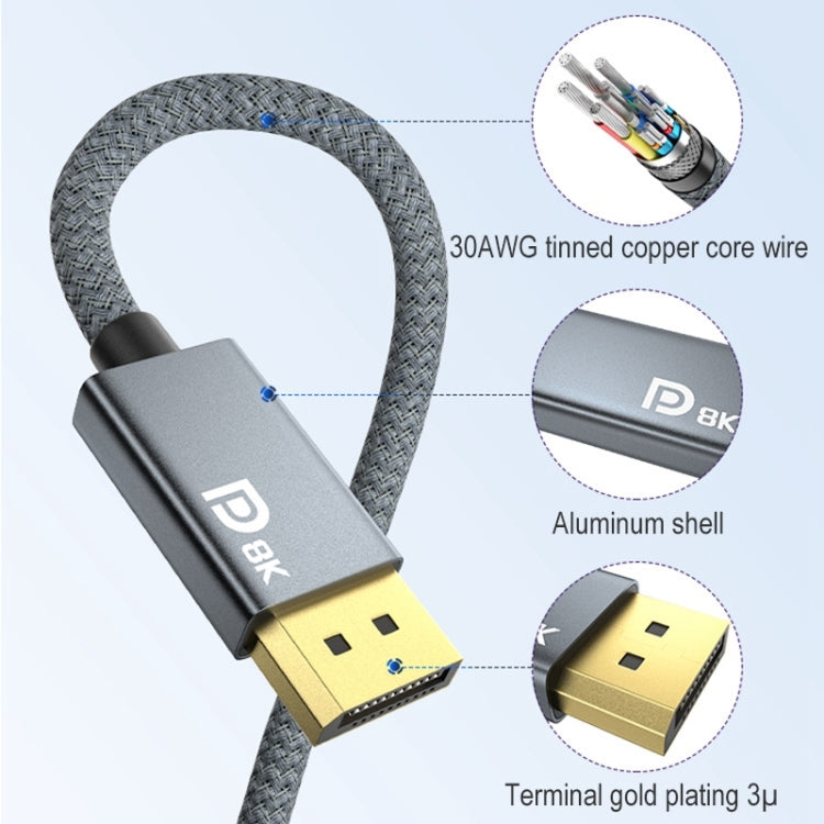 Mini160; cavo adattatore intrecciato DP maschio a DisplayPort 1.4 maschio HD 8K, lunghezza cavo: 2 m