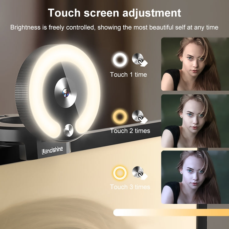 Landshine Telecamera HD per bellezza dal vivo per computer con messa a fuoco automatica USB 2K grandangolare da 90 gradi con luce ad anello