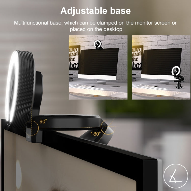 Landshine Telecamera HD per bellezza dal vivo per computer con messa a fuoco automatica USB 2K grandangolare da 90 gradi con luce ad anello