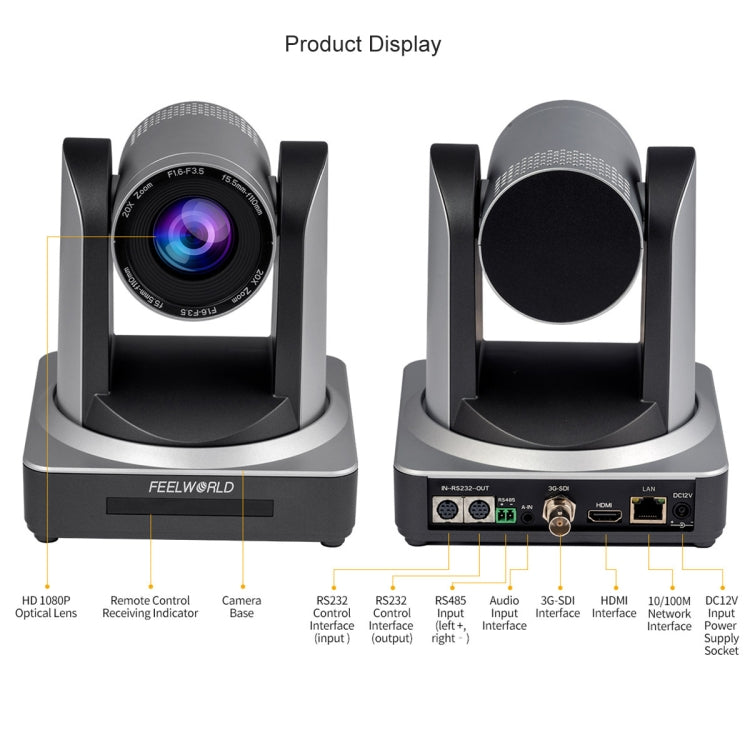 FEELWORLD POE20X Telecamera PTZ con zoom ottico 20X simultaneo per streaming live, presa UE e USA, POE20X