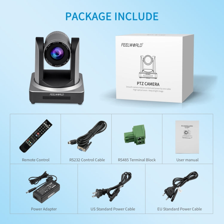 FEELWORLD POE20X Telecamera PTZ con zoom ottico 20X simultaneo per streaming live, presa UE e USA, POE20X