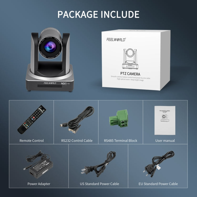 FEELWORLD NDI20X Zoom ottico 20X simultaneo Telecamera PTZ per streaming live, presa UE e USA, NDI20X