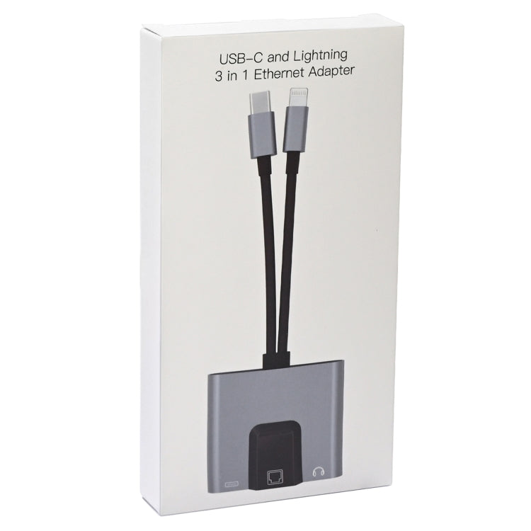 NK-1056Pro 3 in 1 8 pin + USB-C / Type-C maschio a 8 pin ricarica + Ethernet + adattatore femmina per auricolari da 3,5 mm, NK-1056Pro