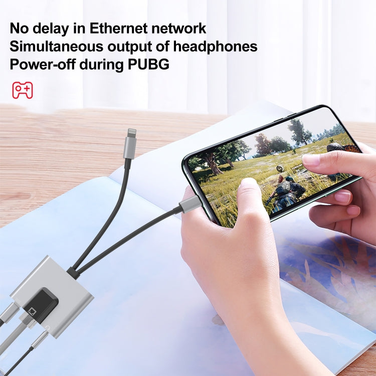 NK-1056Pro 3 in 1 8 pin + USB-C / Type-C maschio a 8 pin ricarica + Ethernet + adattatore femmina per auricolari da 3,5 mm, NK-1056Pro