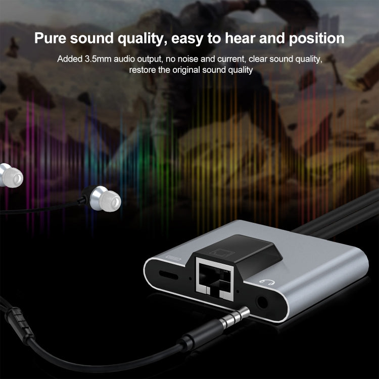 NK-1056Pro 3 in 1 8 pin + USB-C / Type-C maschio a 8 pin ricarica + Ethernet + adattatore femmina per auricolari da 3,5 mm, NK-1056Pro